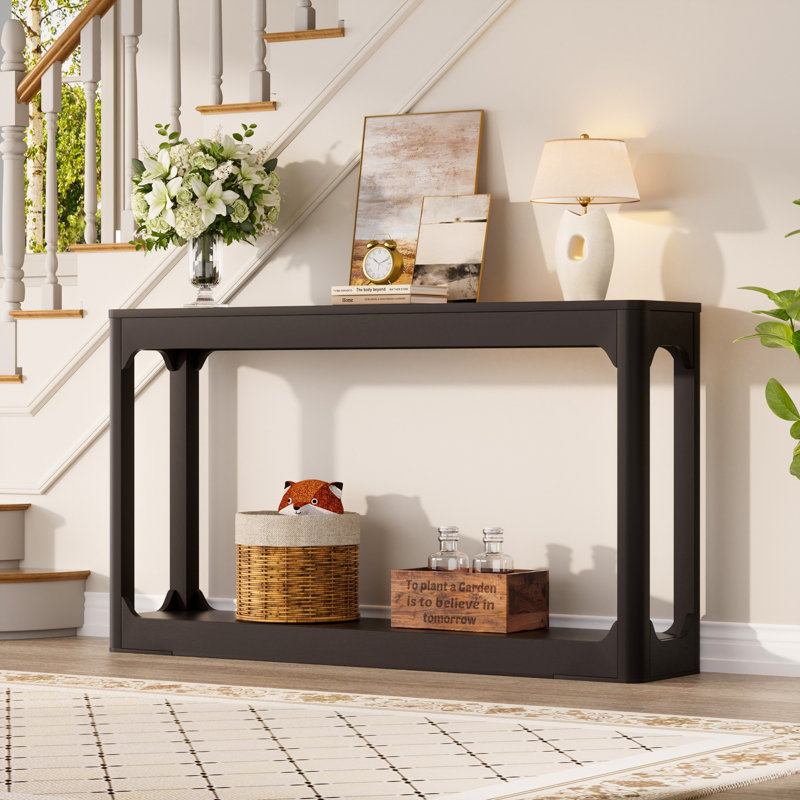 Table de rangement à pieds incurvés de 55,1 pouces, Black, Black, Black