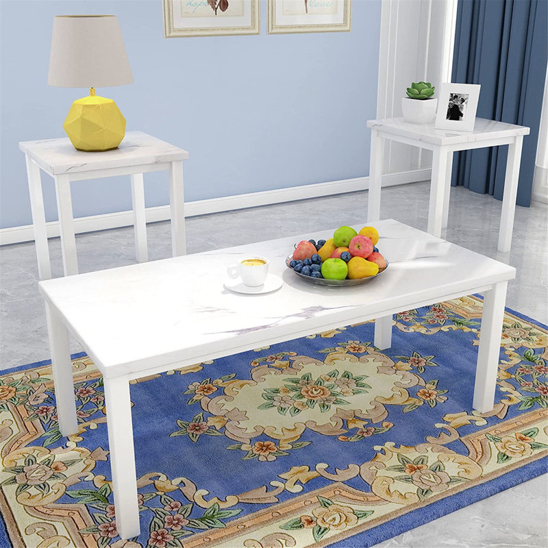 Ensemble de 3 tables basses, Blanc, Blanc