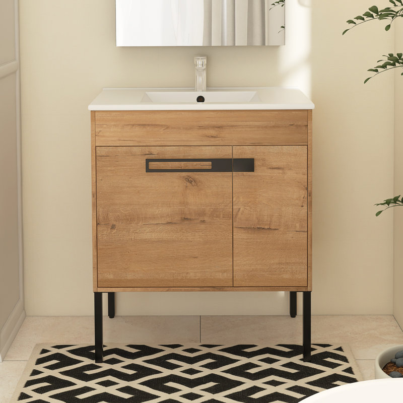 Meuble-lavabo simple 30 po avec plateau en céramique Tarena, Chêne