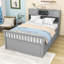 Lit plateforme double en bois avec tiroirs, tête de lit et tablettes-255476091