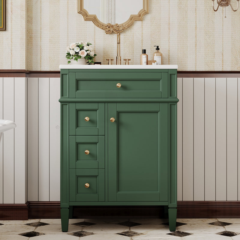 Meuble-lavabo 24 po avec lavabo supérieur, 2 tiroirs et tiroir basculant, Green / Gold