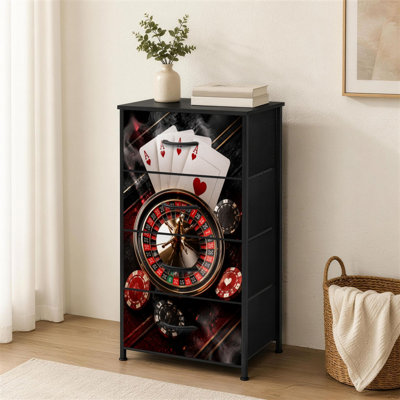 Commode à 4 tiroirs pour chambre à coucher casino thème poker symboles cartes de poker foncé Petite grande commode pour vêtements
