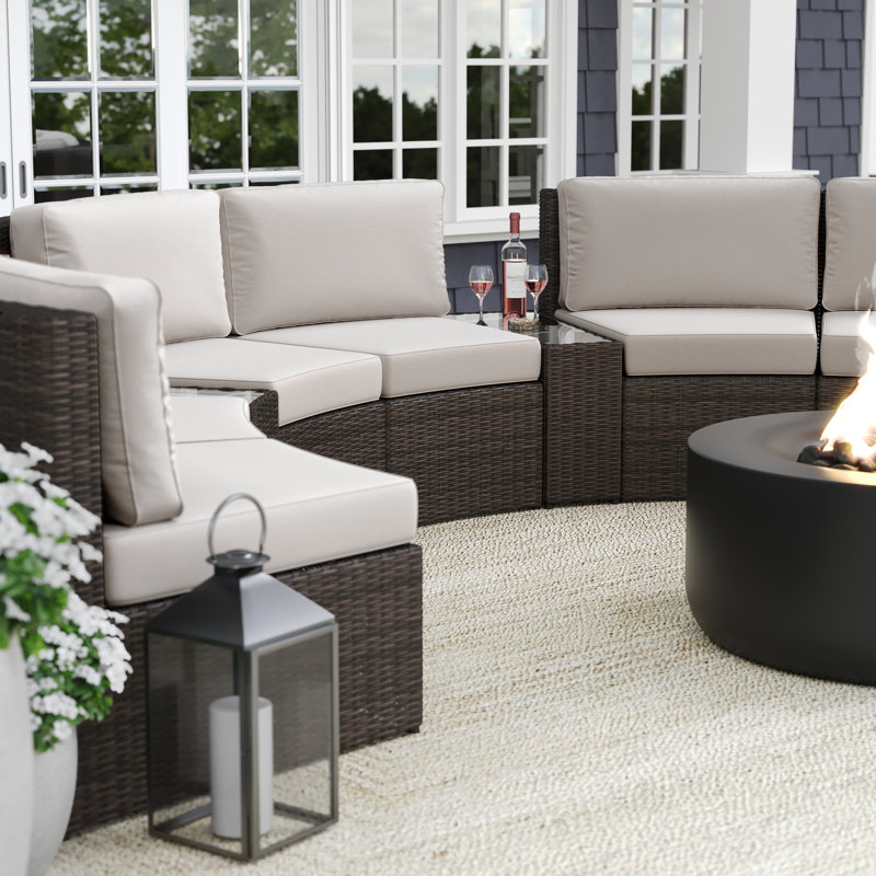 Martha Stewart Bedford Outdoor Rattan Wicker Patio Side Table With Inset Tempered Glass Top, Brown