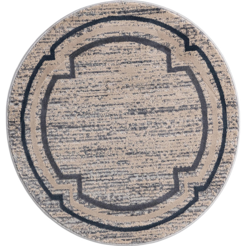Tapis contemporain Araceli de couleur grise, Rond 3 pi