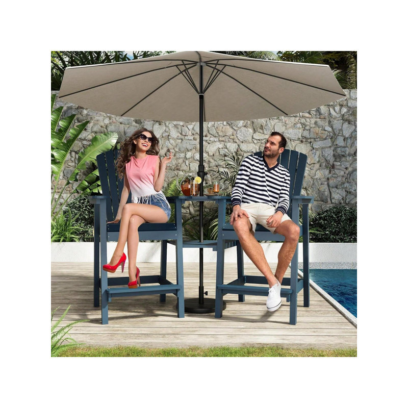 Ensemble de 2 tabourets de bar d'extérieur en polyuréthane recyclé avec plateau de connexion et chaises hautes Adirondack
