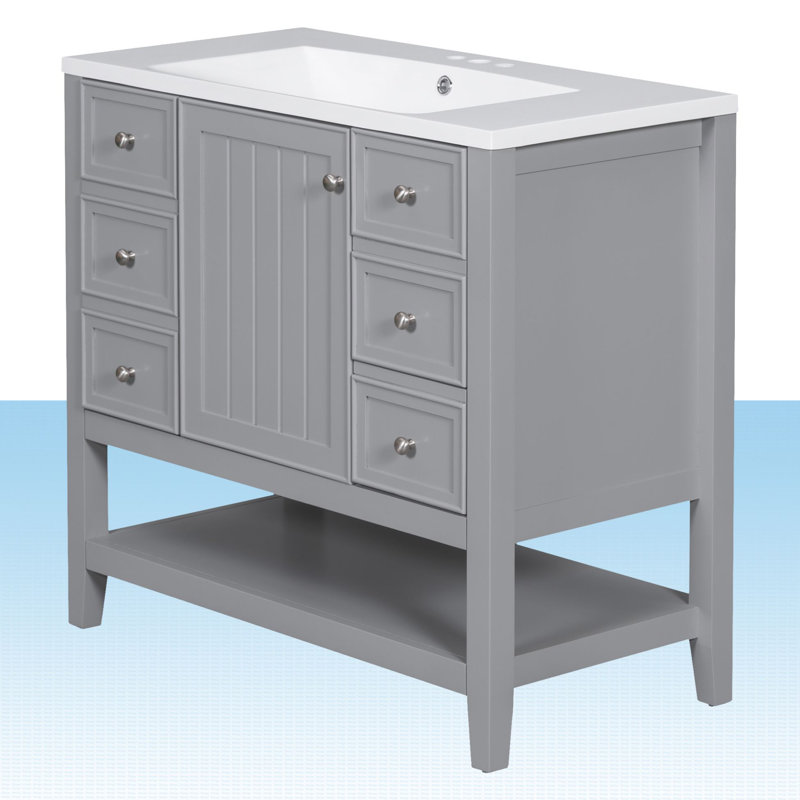 Obieze 36'' Single Bathroom Vanity with Ceramic Top, Gray