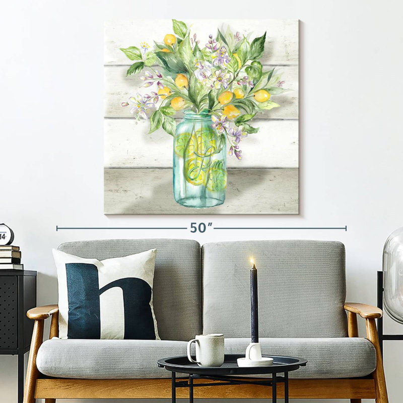 Yarlin, aquarelle, citrons, pot Mason, Shiplap