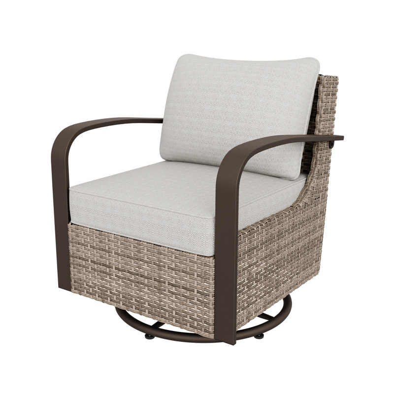 Beige and Brown Steel Wicker Swivel Rocking Chair with Cushions