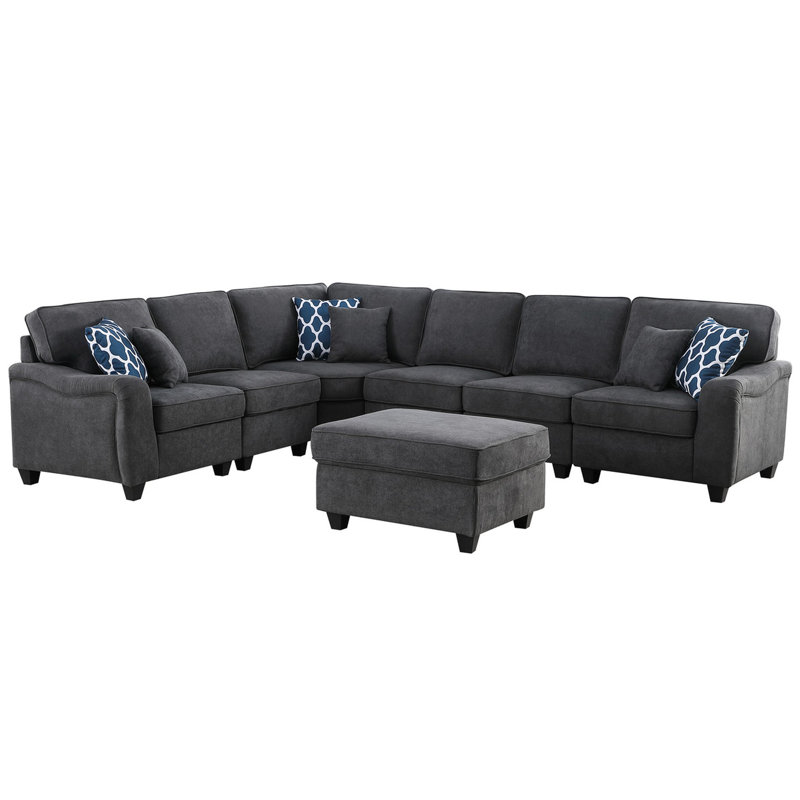 Canapé modulaire 7 pièces avec crochet et rangement gris foncé, siège de 17,75 po de hauteur, tissu modulaire confortable inclus, hauteur moderne de 34,06 po