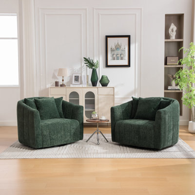 39"W Upholstered Oversized 360° Swivel Accent Barrel Chair And Half Cozy Sofa With 3 Pillows, Channel Tufted Pumpkin-Shape Club Armchair For Living Room, Bedroom, Office, Lounge