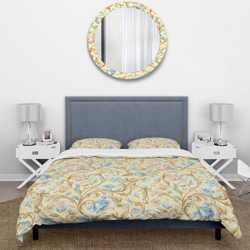 Ensemble de housse de couette à motif floral bleu beige et rétro Vintage Paradise II