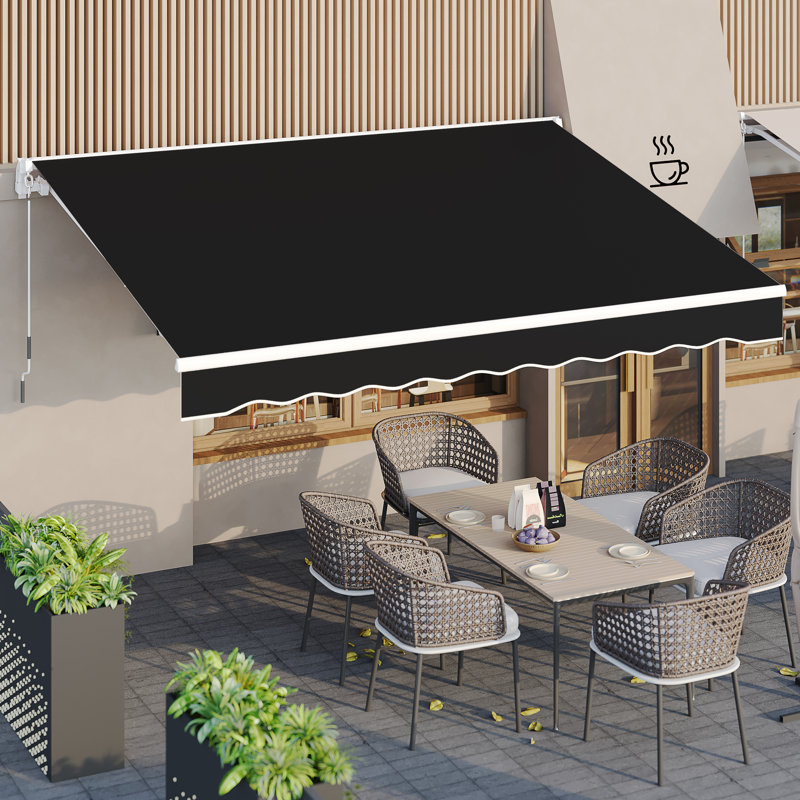 Auvent de terrasse à pente manuelle AECOJoy, l 156 po x P 120 po, Noir, Couleur unie