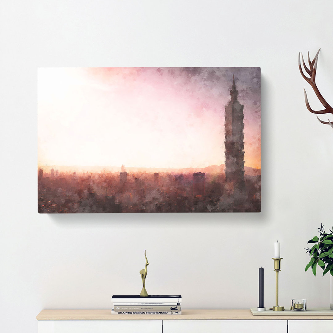 Sunset over Taipei City in Taiwan - Wrapped Canvas