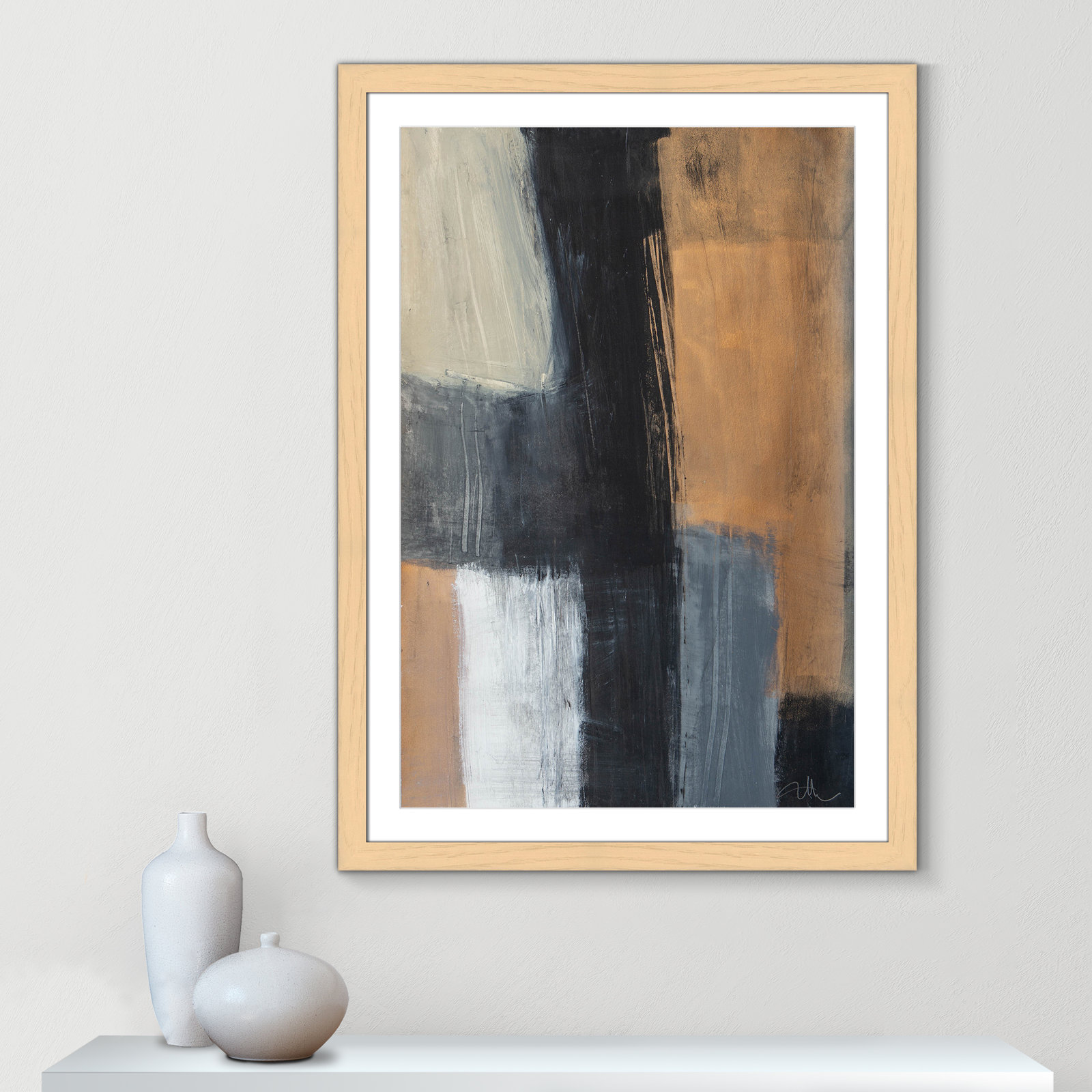 Calderon "Metallic Slate II" Print, 43" H x 31" W x 1.25" D, Natural Cube Frame Matted