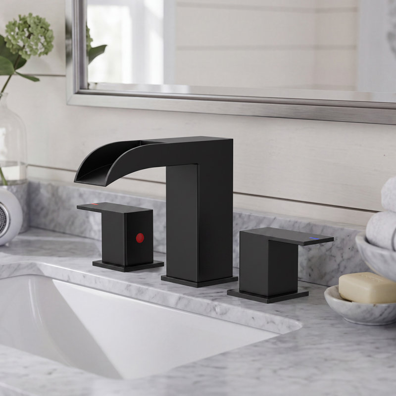 Widespread Faucet 2-handle Bathroom Faucet with Drain Assembly, Matte Black, 1.8