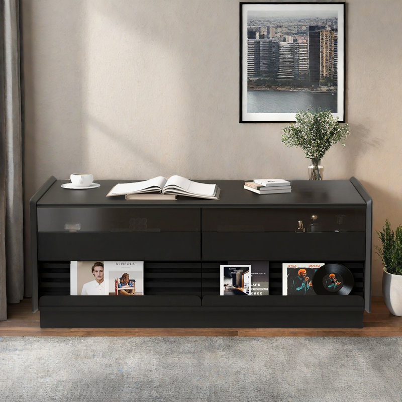 Table basse moderne moderne avec 4 tiroirs et 2 tablettes, Noir