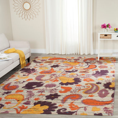 Veropeso Floral Handwoven Cotton Orange/Purple Area Rug
