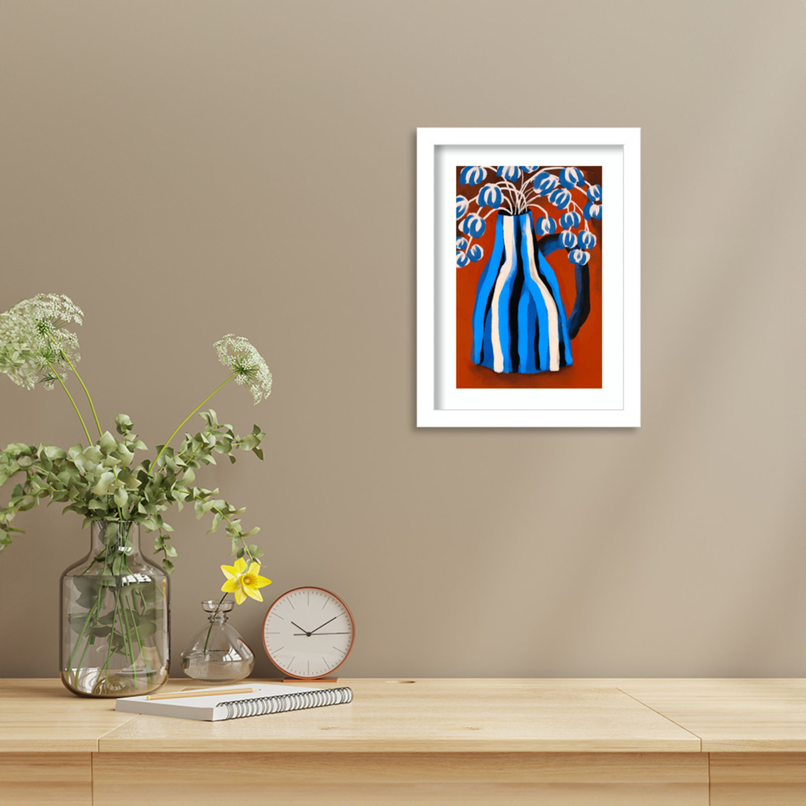 Galya "Striped Vase" Print by Treechild, White, 13" H x 10" W