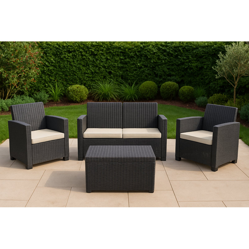 Ensemble de conversation pour causeuse avec coussins espresso 4 personnes - 4 pièces, 4 pièces: causeuse, table, 2 chaises