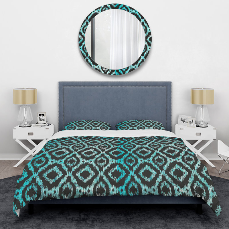 Ensemble de housse de couette à motif oriental vert, Housse de couette pour grand lit et 2 taies décor