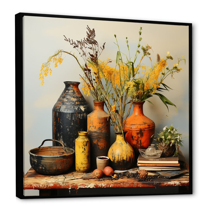 Art mural jaune Boho, H 30 po x l 30 po x P 1,5 po, Cadre flottant noir