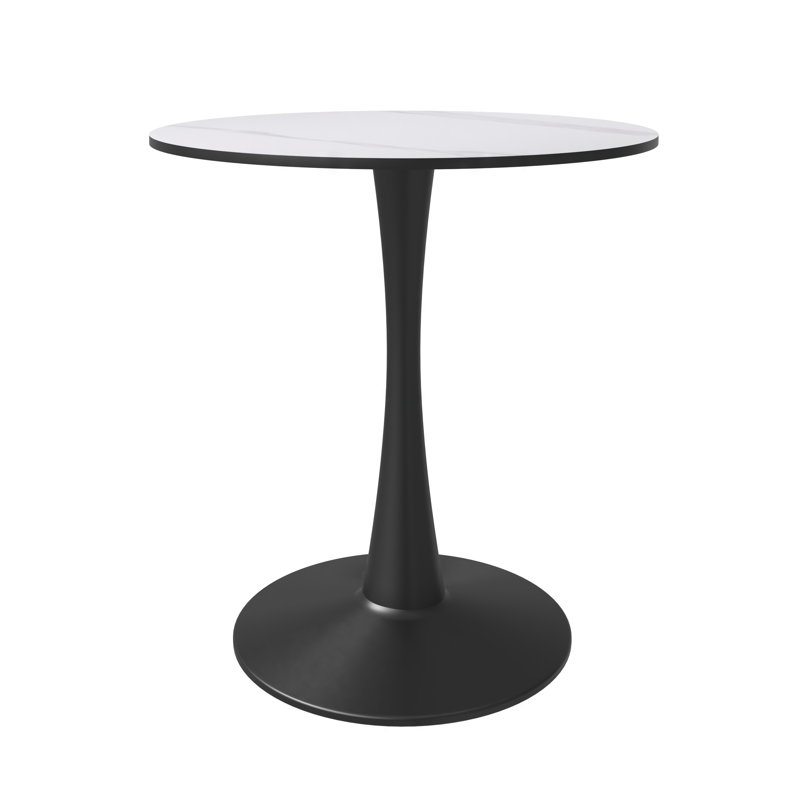  Bristol 24" Round Dining Table with Sintered Stone Top and Black Stainless Steel Pedestal Base - Seats 2-3 Person for Kitchen and Dining Room