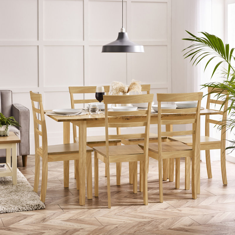Alissah Rubberwood Extending Dining Table Set, Oak, 7 Pieces: Table, 6 Chairs