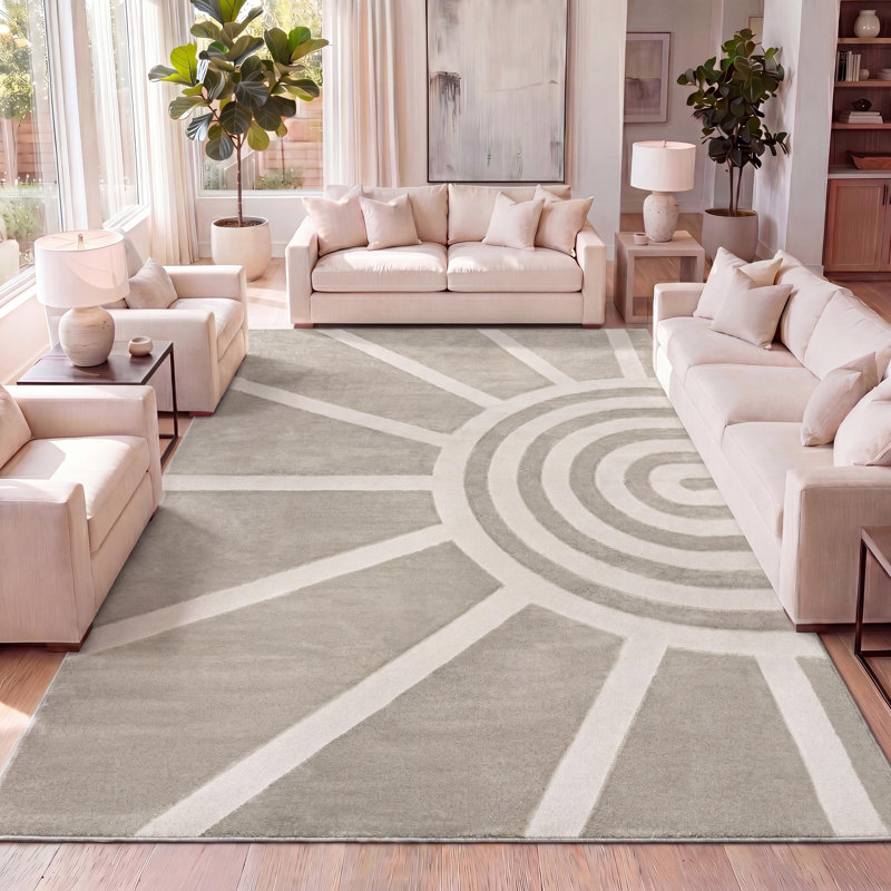 Tapis beige / crème Berangere Mid-Century Scandinavian, Rectangle 3 pi 11 po x 6 pi