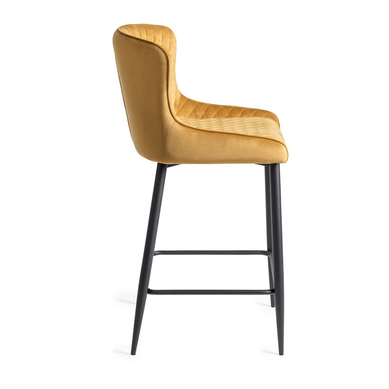 Mireille Upholstered Adjustable Height Counter Stool with Metal Frame, Black, Mustard