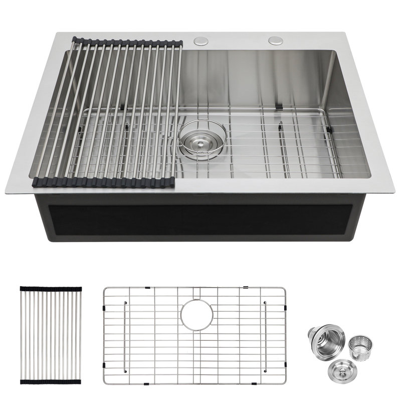 Évier de cuisine 33 po x 22 po x 10 po à cuve simple encastrable en acier inoxydable de calibre 16
