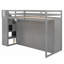 Lit mezzanine simple avec 3 tablettes, 2 armoires et 2 tiroirs, échelle de rangement, aucun sommier nécessaire, gris
