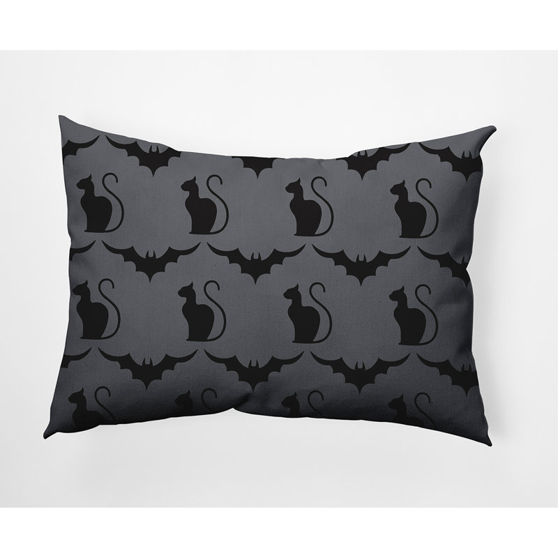 Coussin intérieur / extérieur Cats and Bats, 14 po x 20 po, Gris acier