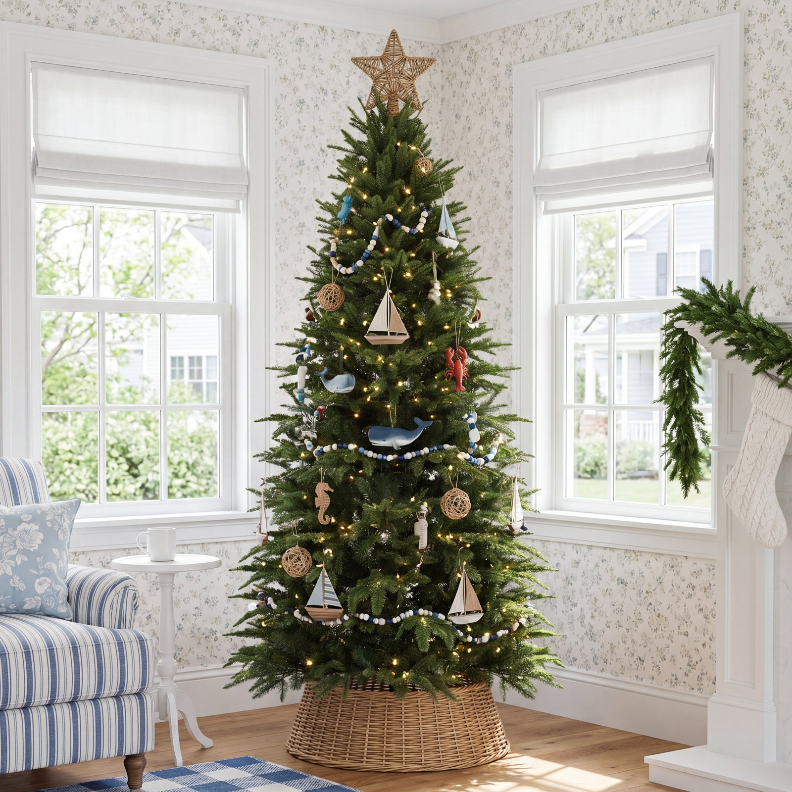 Winterfest North Valley Spruce Pre-lit Christmas Tree Pre-Lit Slim Fraser Fir Artificial XMas Tree with 350 UL Listed Clear Lights