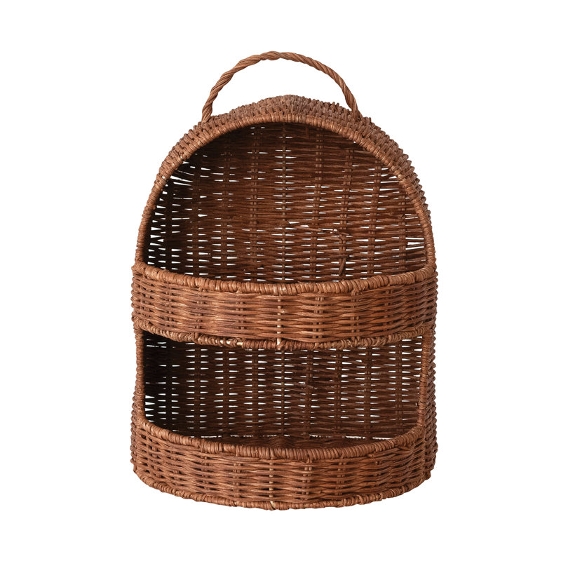 Hand-Woven Rattan 2-Tier Covered Basket With Handle