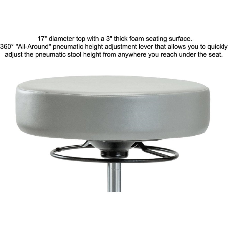 Adjustable Height Lab Stool with Footrest and Removable Casters/Wheels, Black Vinyl, Black