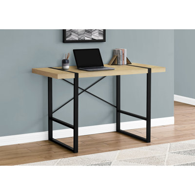 Bureau d'ordinateur, bureau personnel, ordinateur portable, L 48 po, travail, stratifié naturel, métal noir, contemporain, moderne