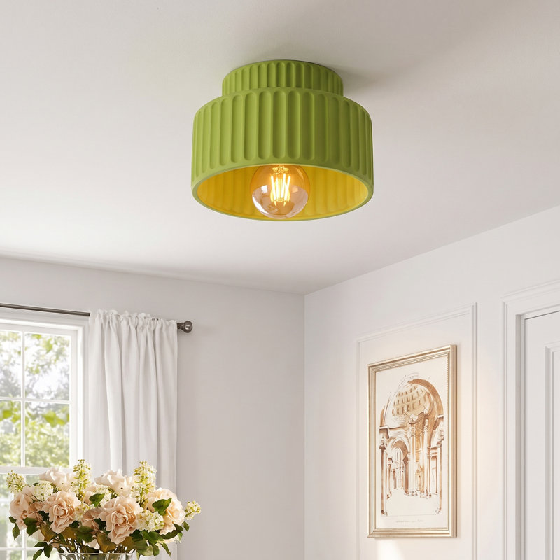 Plafonnier semi-encastré en résine vert clair pour couloir de chambre à coucher