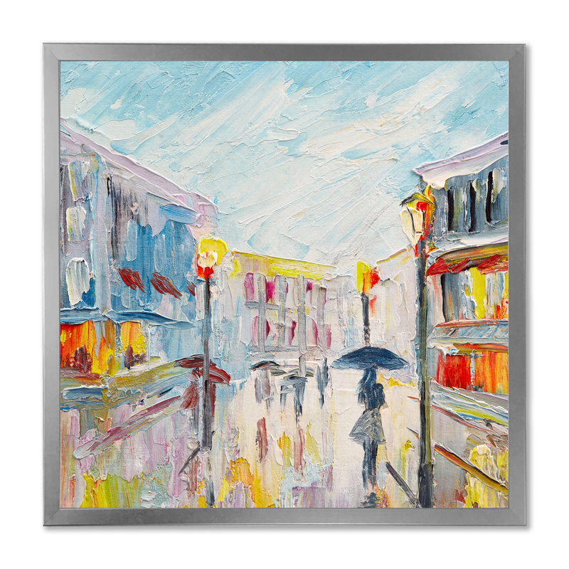 Illustration romantique d'un couple romantique à Paris, H 36 po x l 36 po x P 1 po, Encadrement argenté