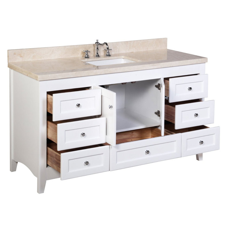 Ensemble de meuble-lavabo simple 60 po Edber, Marbre blanc, Blanc