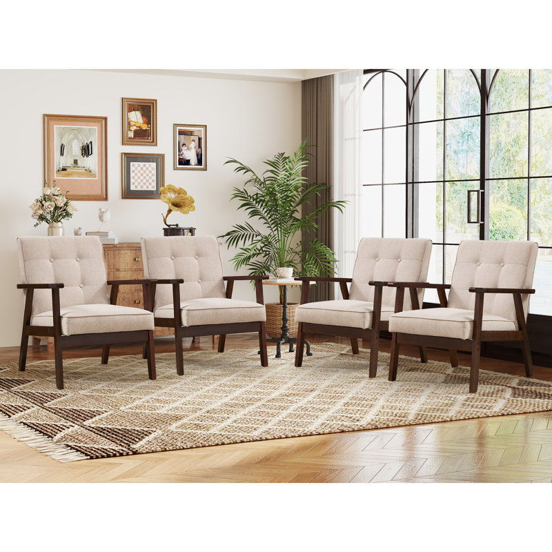 Chesterle 25''Wide Retro Upholstered Tufted Accent Chair With Solid Wood Legs, Beige Linen
