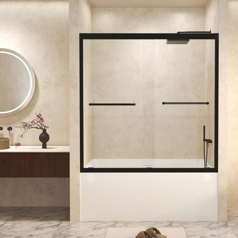 56-60" X 60" Tempered Glass With Explosion Proof Film, Matte Black