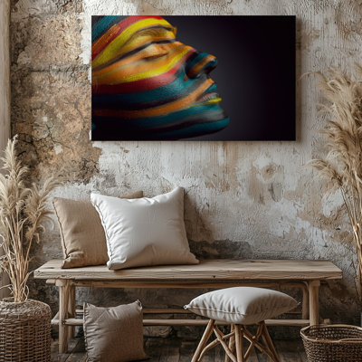 Abstract Colorful Striped Painted Face Profile Modern Decoration Canvas Wall Art Print For Living Room, Bedroom, Office, Hallway, Entryway, Gallery Wall And Modern Home Decor