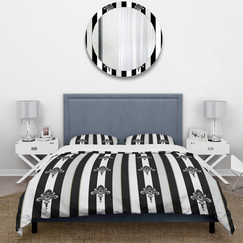 Ensemble de housse de couette noir et blanc simple à fines rayures II, Housse de couette simple et deux taies décorative