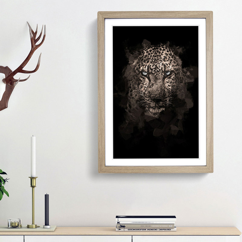 Leopard in the Dark in Abstract - Picture Frame Graphic Art Print, Oak Framed, 48cm H x 36cm W x 2cm D