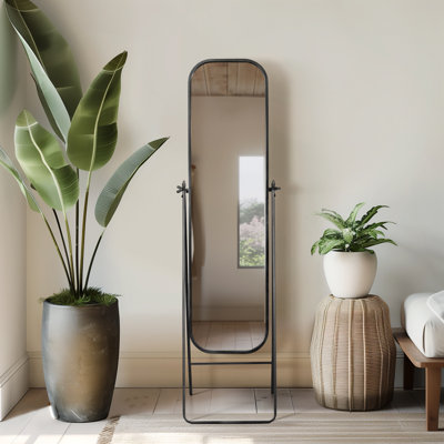 Miroir moderne à cadre métallique pour chambre à coucher - Grand miroir mural décoratif pour salle de bain, coiffeuse et table - 178 cm, noir