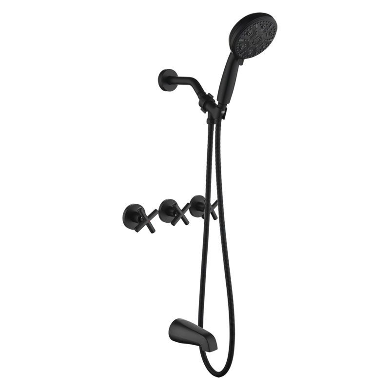 Wall Mount Tub Shower System 3 Handle Shower Faucet Set 10 Spray Brass Shower Trim Kit With Rough-In Valve, Matte Black