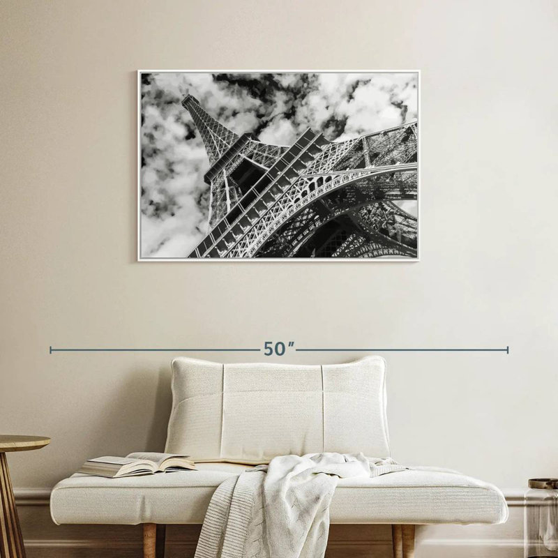 Eiffel Tower Cloudscape, Floating Frame White, 37" X 25"