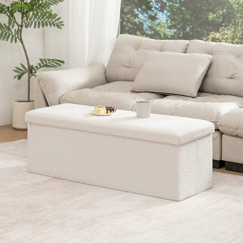 Repose-pieds pliant avec rangement, H 15 po x l 43 po x P 15 po, Blanc