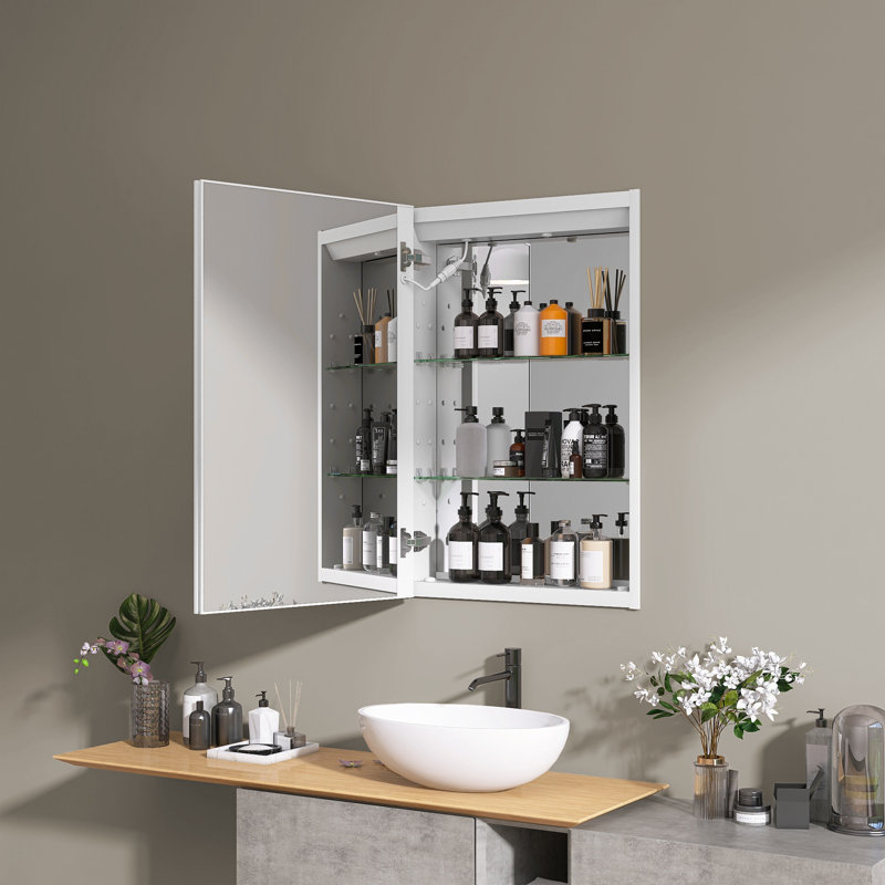 Miroir à pharmacie encastré ou à fixation en surface sans cadre de l 20 po x H 30 po avec 3 tablettes réglables et éclairage DEL