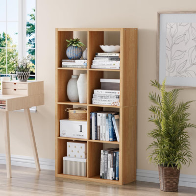 48“H 4-Tier Bookcases with 8 Cubes, Open-Back Storage Bookshelf, Sturdy Display Shelf
